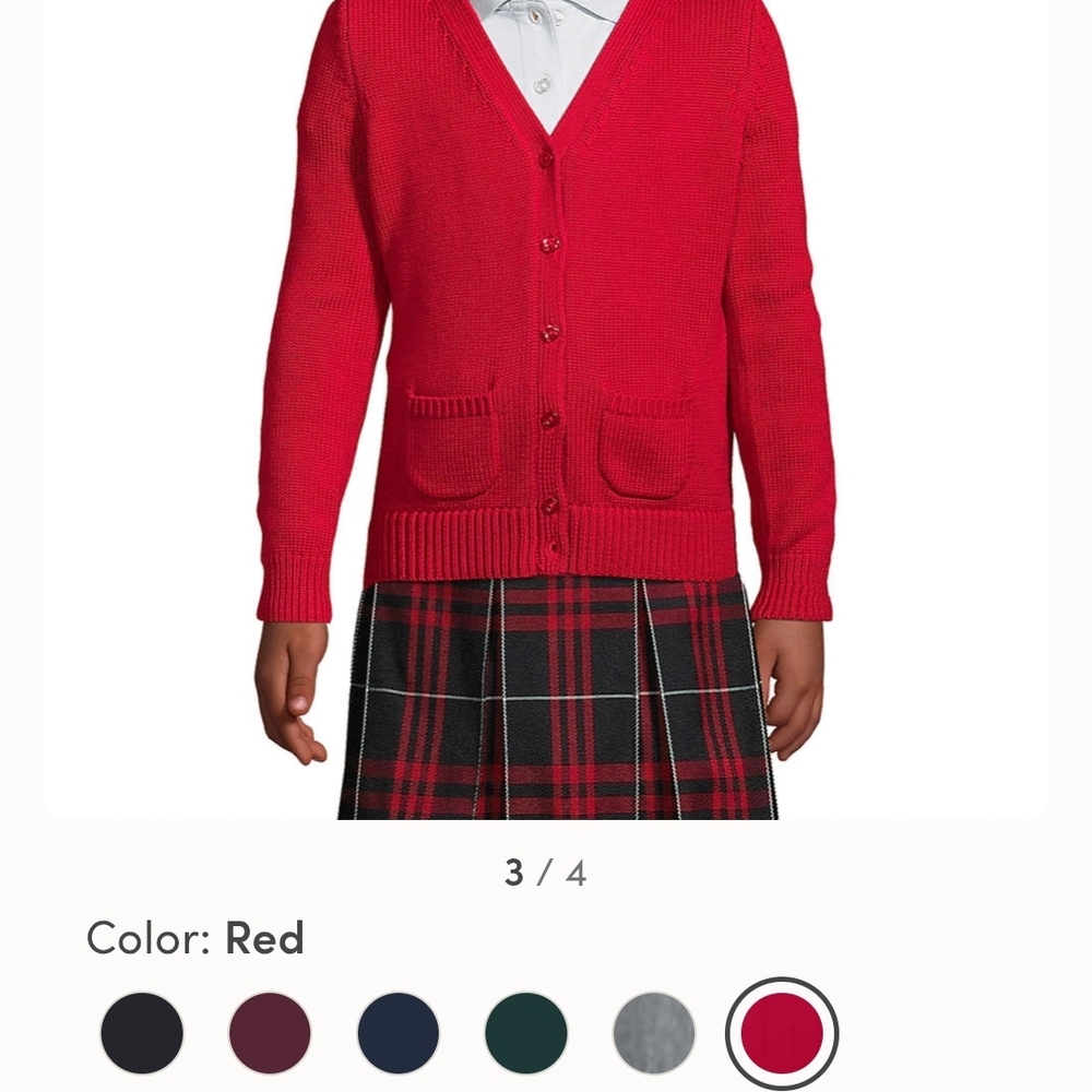 Girls Uniform Size M (8) Lands' End Kids Red Cardigan Sweater